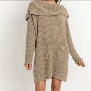 Cowl neck folded sweater dress